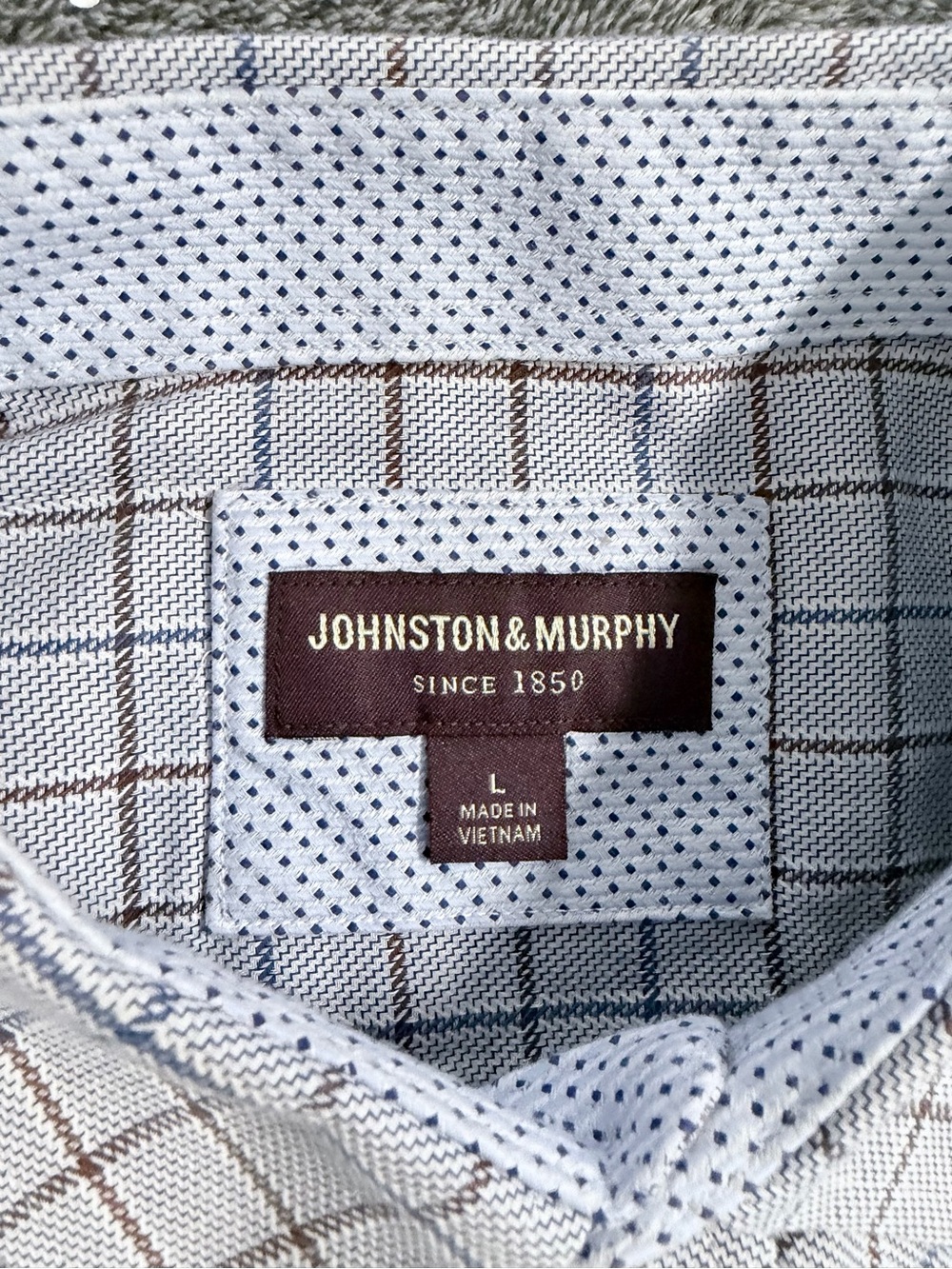 SKU 1310 Johnston & Murphy Men's Blue and Brown Plaid Dress Shirt